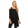 High Secret Women's Solid Color Cut-out Shoulder Long-sleeved Tunic                          Top