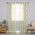 Aurora Home Sheer Faux Linen Medallion Print Curtain Panel Pair