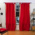 Fire Brick Tab Top Sheer Sari Curtain / Drape / Panel - Piece