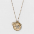 Women's Long Gold Strength Necklace Talisman W/ Peve Elephant Wishbone Sun Coin