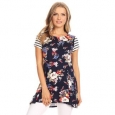 Women's Striped Sleeve Floral Pattern Top