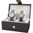 August Steiner His & Her's Elegant Crystal Gun Bracelet Watch Set