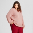 Women's Plus Size Bishop Sleeve Fuzzy Pullover Sweater - A New Day Light Pink 3X