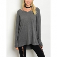 JED Women's Gray Relaxed Fit Long Sleeve Knit Top