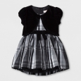 Toddler Girls' A Line Dress - Cat & Jack Black and White With Velour Shrug 5T