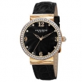 Akribos XXIV Women's Quartz Swarovski Crystals Black Strap Watch - Gold
