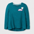 Girls' Patches Cozy Pullover - Cat & Jack Teal XS, Blue