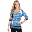 La Cera Women's Blue Geometric Print Square Neck Tunic