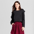 Women's Ruffle Sleeve Blouse - A New Day Black Xxl