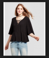 Mossimo Supply Co Women's Woven Lace-up Boho Blouse Black Sz M