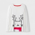 Girls' Long Sleeve Holiday T-Shirt - Cat & Jack Cream S, White