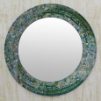 Handcrafted Glass Mosaic 'Forest Charm' Wall Mirror (India)