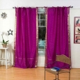 Violet Red Tie Top Sheer Sari Curtain / Drape / Panel - Piece