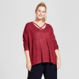 Women's Plus Size Long Sleeve Cozy T-Shirt - A New Day Burgundy 2X, Red