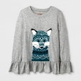 Girls' Long Sleeve Fox Graphic T-Shirt - Cat & Jack Heather Gray XS