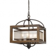 Bronze-finished Wood/Metal Semi-flush Pendant Fixture