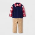 Baby Boys' 3-Piece Flannel, Sweater Vest and Pants Set - Cat & Jack Plaid/Blue/K