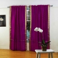 Violet Red Rod Pocket Sheer Sari Curtain / Drape / Panel - Pair