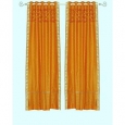 Mustard Hand Crafted Grommet Top Sheer Sari Curtain Panel -Piece