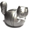Heim Concept Pewter Plated Cat Bank with White Ribbon