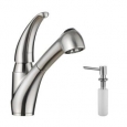 KRAUS Single-Handle Solid Stainless Steel Kitchen Faucet with Pull Out Dual-Function Sprayer with Soap Dispenser