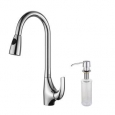 KRAUS Single-Handle High Arch Kitchen Faucet with Pull Down Dual-Function Sprayer and Soap Dispenser