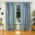 Gray Tie Top Sheer Sari Curtain / Drape / Panel - Pair