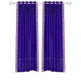 Purple Hand Crafted Grommet Top Sheer Sari Curtain Panel -Piece