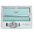 Ashley Princess Women's Faux Leather Stainless Steel Wallet and Watch Set