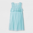 Girls' Pleated Velvet Dress - Cat & Jack Aqua XL, Green