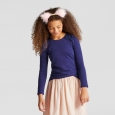 Girls' Shine Long Sleeve Bow Top - Cat & Jack Navy (Blue) S