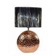 Textured Copper Finish Disc Table Lamp W/ Black Fabric Oval Shade 23 Inches Tall