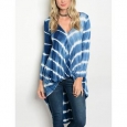 JED Women's Blue & White Tie Dye Twist Knot Long Sleeve Tunic