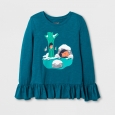 Girls' Long Sleeve During Winter Graphic T-Shirt - Cat & Jack Teal XL, Blue