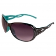 Women's Oval Sunglasses with Bling Twist Temples - Black/Turquoise