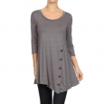 Women's Solid-colored Rayon/Spandex Button Trim Tunic