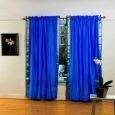 Blue Rod Pocket Sheer Sari Curtain / Drape / Panel - Pair