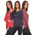 3 Pack Women's Long Sleeve Shirt Crew Neck Slim Fit: BERRY/CORAL/NAVY